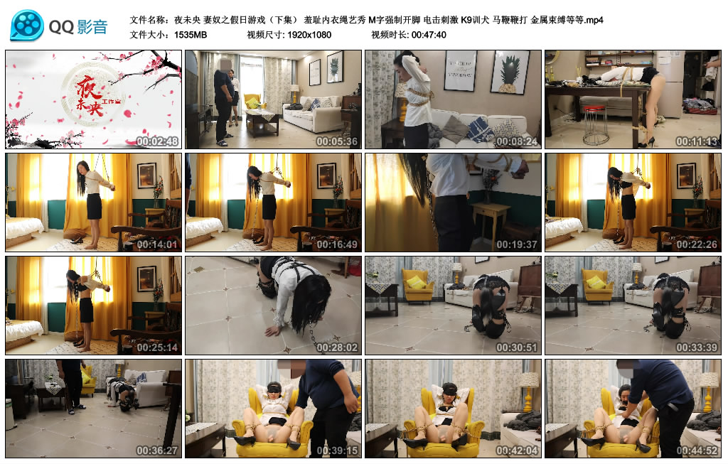 夜未央 妻奴之假日游戏（下集） 羞耻内衣绳艺秀 M字强制开脚 电击刺激 K9训犬 马鞭鞭打 金属束缚_绳艺资料库